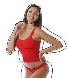 Beautiful slim woman after weight loss on white background 