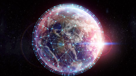 Global network connection. Earth in open space and digital web, illustration