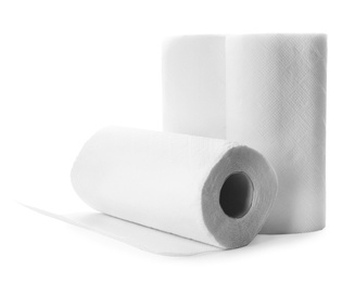 Rolls of paper tissues on white background