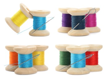 Set with spools of multicolor on white background