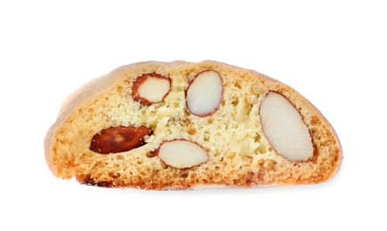 Slice of tasty cantucci isolated on white, top view Traditional Italian almond biscuits