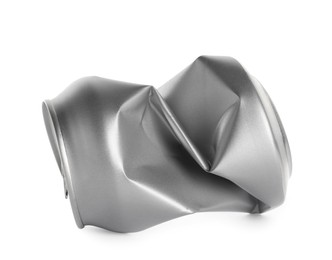 Aluminium silver crumpled can isolated on white
