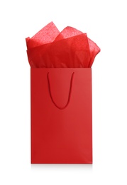 Gift bag with paper on white background