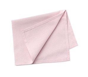 Photo of Pink fabric napkin on white background, top view