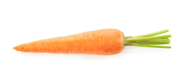 Fresh ripe juicy carrot isolated on white, top view