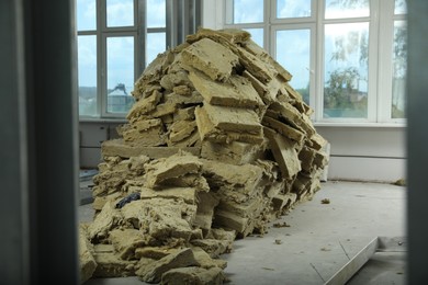 Photo of Heap of thermal insulation material in room