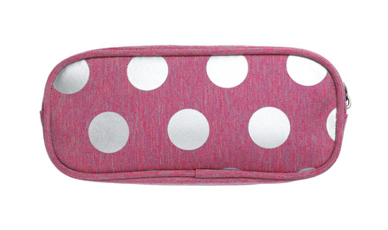 Color pencil case isolated on white. School stationery