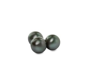 Three beautiful black oyster pearls on white background