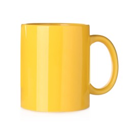 Blank yellow ceramic mug isolated on white