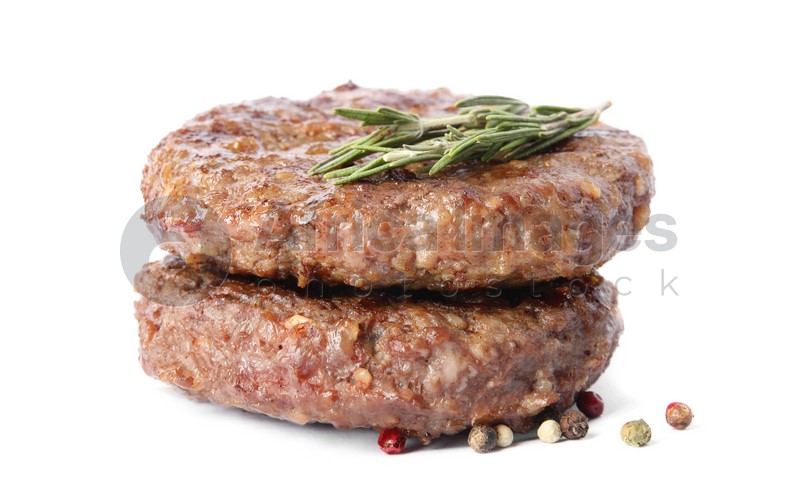 Grilled meat cutlets for burger isolated on white