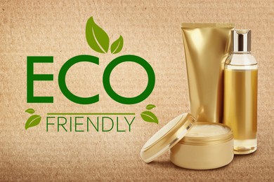 Organic eco friendly cosmetic products on cardboard background
