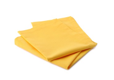 Photo of New clean yellow cloth napkins isolated on white