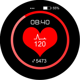 Smart watch displaying heart rate and steps amount in health monitor app