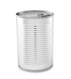 Closed metal tin can isolated on white