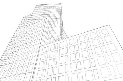 Illustration of modern building on white background. Urban architecture