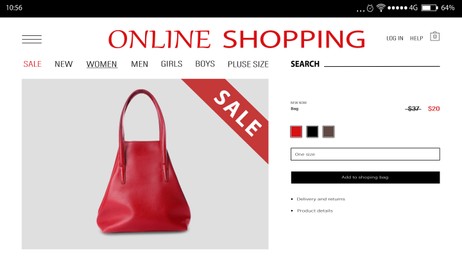 Web site of online store with offer for sale