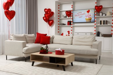 Photo of Cozy living room interior decorated for Valentine Day