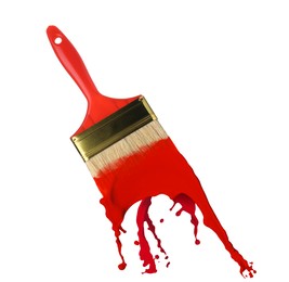 Brush and splashing red paint on white background