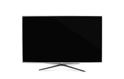 Photo of Modern blank wide screen TV isolated on white