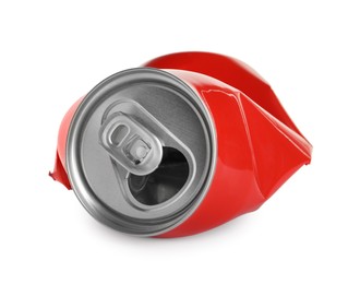 Red crumpled can with ring isolated on white