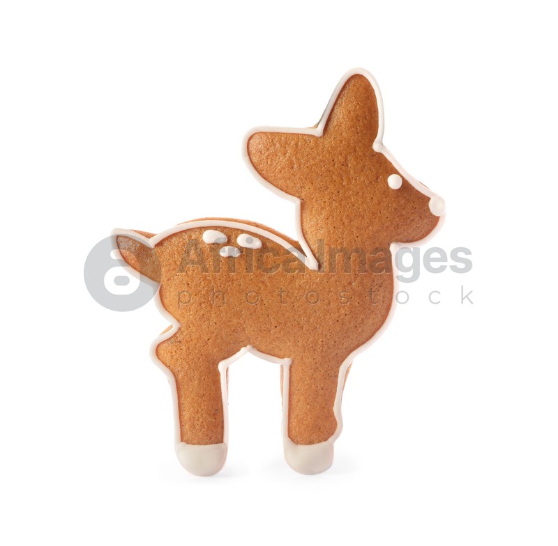 Deer shaped Christmas cookie isolated on white