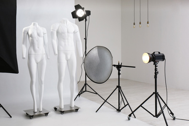 Modern ghost mannequins in professional photo studio