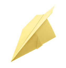 Handmade yellow paper plane isolated on white