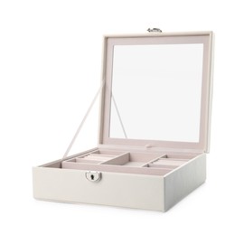 Empty stylish jewelry box isolated on white