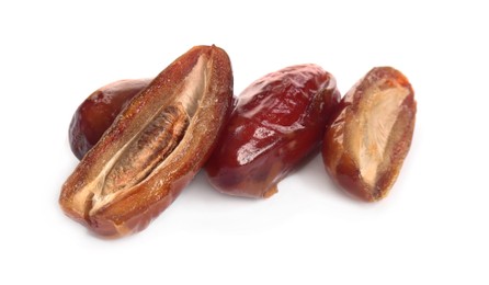Tasty sweet dried dates on white background