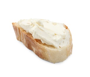 Bread with cream cheese on white background