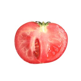 Photo of Half of ripe red tomato on white background