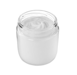Jar of hand cream on white background
