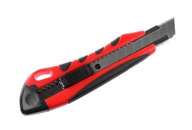 Red utility knife isolated on white. Construction tool