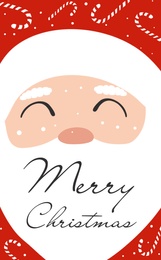 Illustration of Holiday card design. Santa Claus with text Merry Christmas and falling candy canes