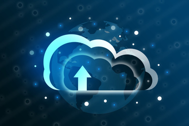 Cloud image and world globe on blue background. Modern technology