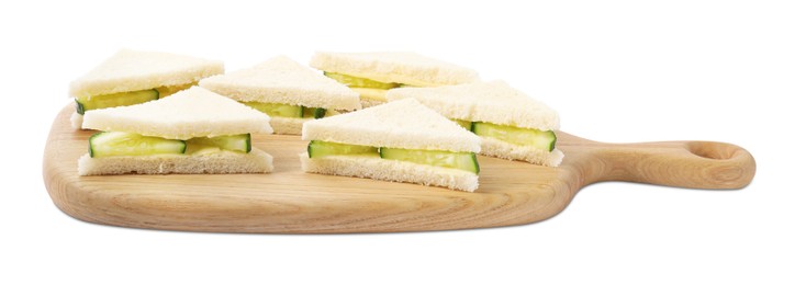 Tasty sandwiches with cucumber and butter isolated on white