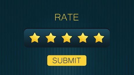Illustration of five stars on blue background. Quality rating