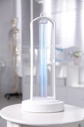 UV lamp for light sterilization on white table in hospital