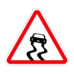 Traffic sign SLIPPERY ROAD road on white background, illustration 
