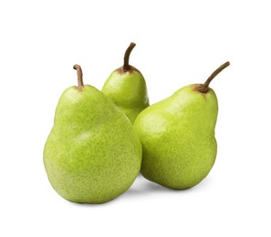 Photo of Fresh ripe green pears on white background
