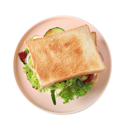Yummy sandwich isolated on white, above view