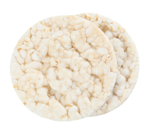 Stack of puffed rice cakes isolated on white