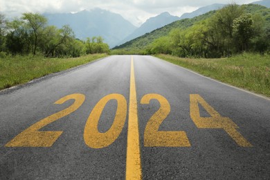 Image of Start of new 2023 year. Asphalt road with numbers