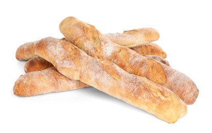 Crispy French baguettes on white background. Fresh bread