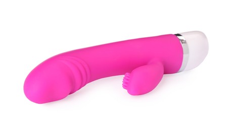 Pink vibrator on white background. Sex toy