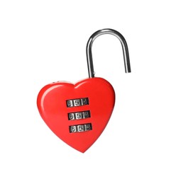 Red heart shaped padlock isolated on white