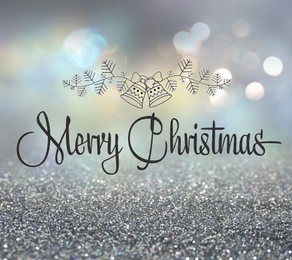 Image of Merry Christmas. Shiny glitter and blurred lights on background, bokeh effect