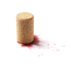 Bottle cork with wine stains isolated on white