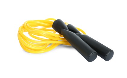 Yellow skipping rope with black handles isolated on white