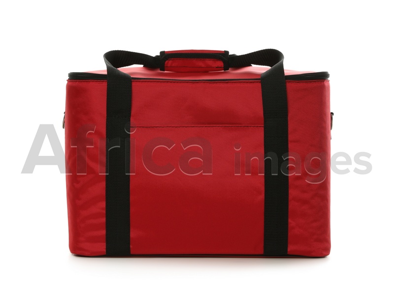 Modern red thermo bag isolated on white